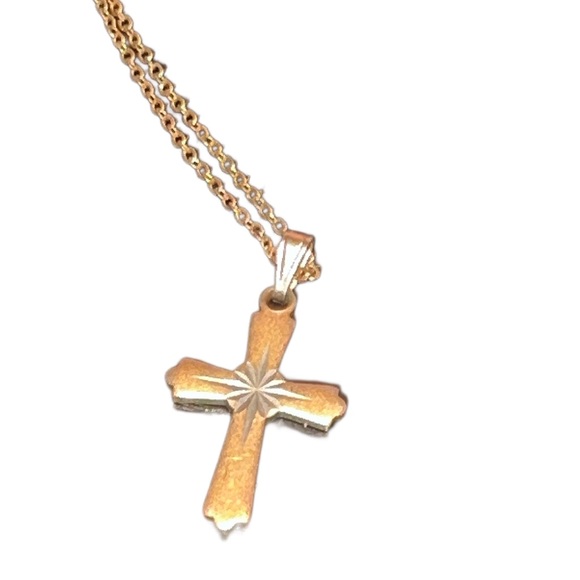 Vintage - Sarah Coventry Golden Cross & Silver North Star Necklace - Picture 3 of 7